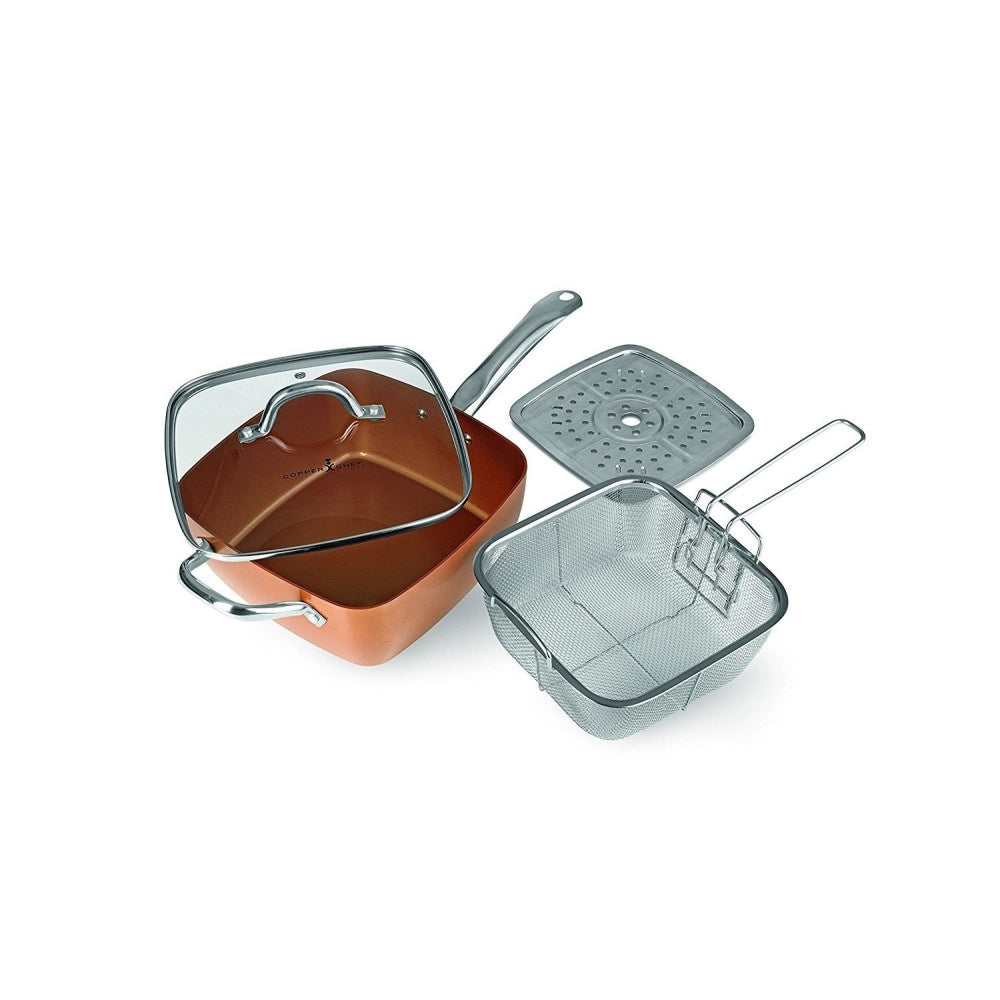 Trade Shop - Pentola Quadrata 4 In 1 Casseruola Da Forno E Friggitrice Con Coperchio In Vetro -