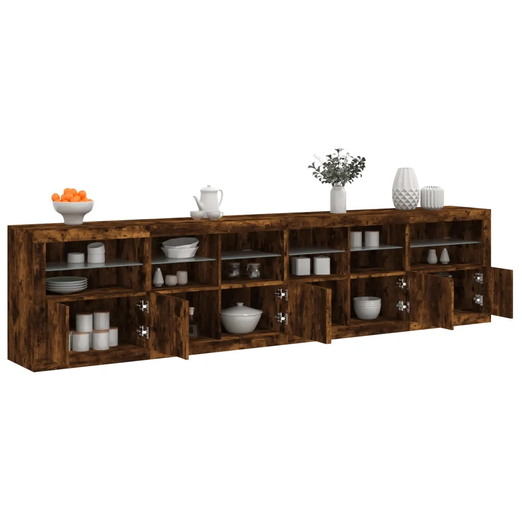 Credenza con Luci LED Rovere Fumo 283x37x67 cm 3209020