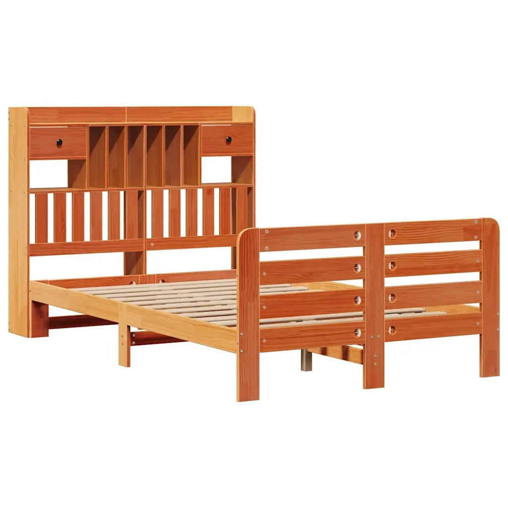 Letto Libreria senza Materasso Marrone Cera 135x190 cm in Pino 3309988