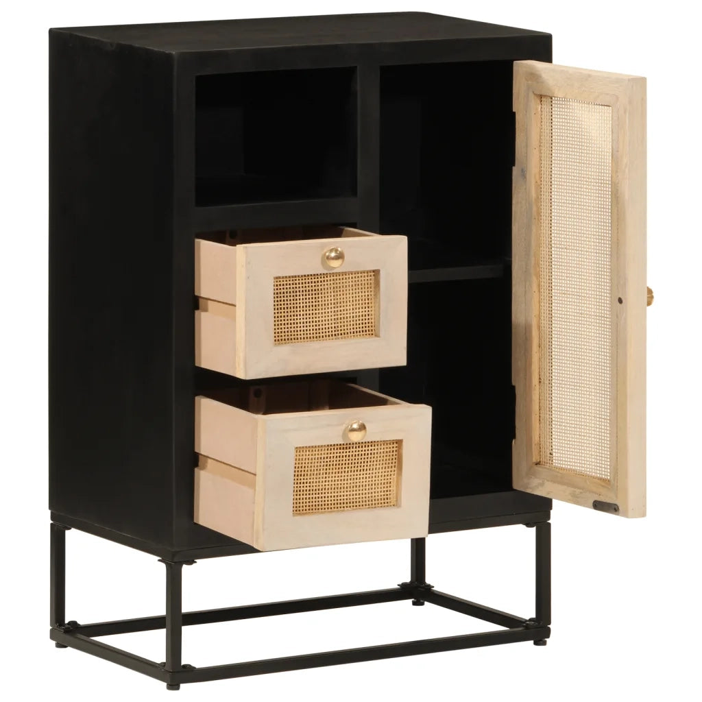 Credenza Nera 55x30x76 cm in Legno Massello di Mango e Ferro 372001