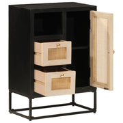 Credenza Nera 55x30x76 cm in Legno Massello di Mango e Ferro 372001