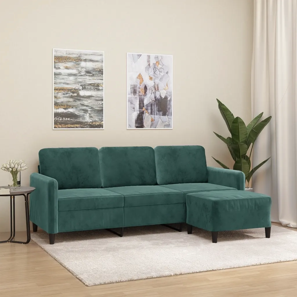 Divano a 3 Posti con Poggiapiedi Verde scuro 180 cm in Velluto