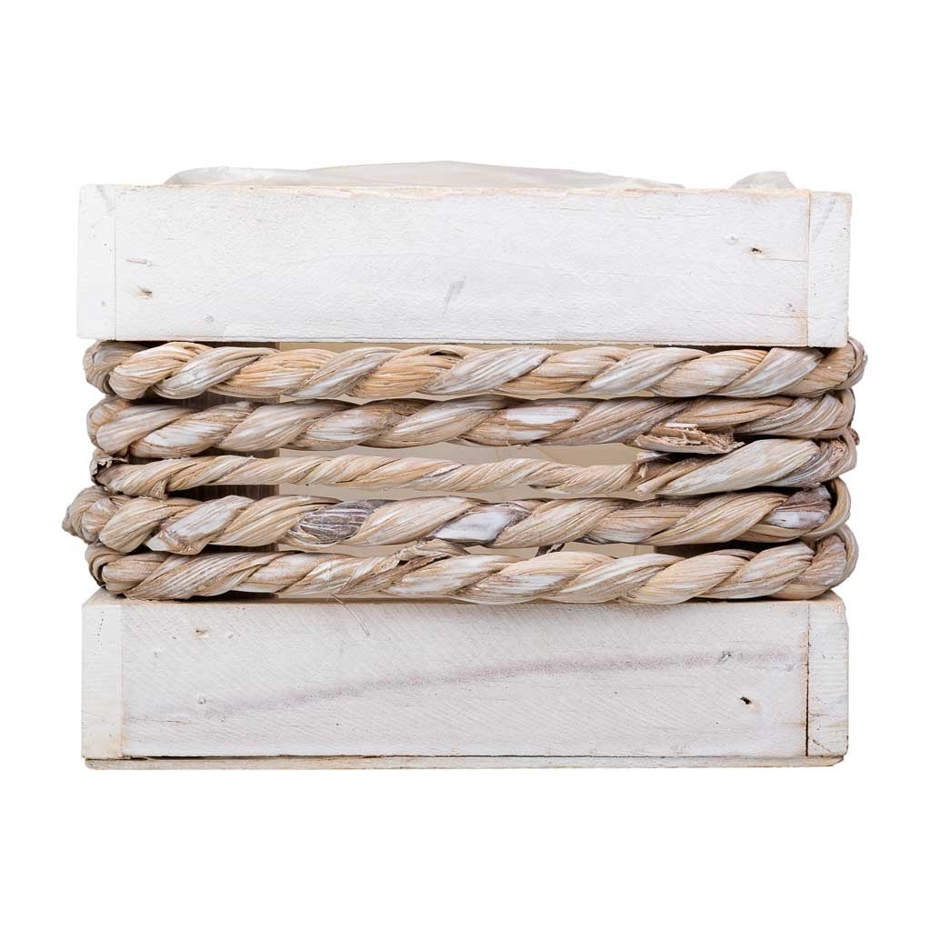 Cesto in legno e corda bianco 25x15x11/20h