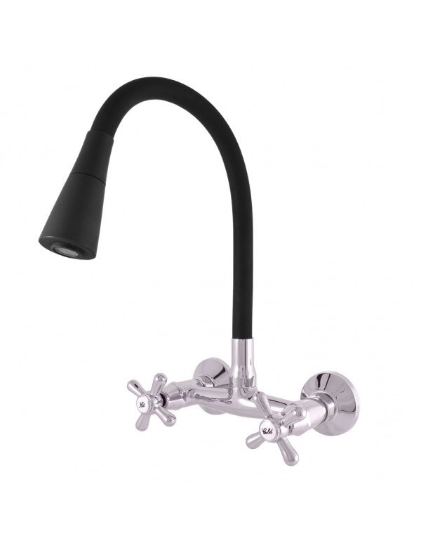 MORAVA RETRO miscelatore per lavello a parete flessibile in memory foam nero cromato