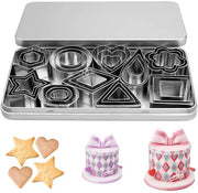 Set di 30 forme per biscotti in acciaio inossidabile, forme geometriche per biscotti, forme mini per biscotti con scatola di conservazione per biscotti, torte e cioccolato (3 dimensioni, 10 forme)
