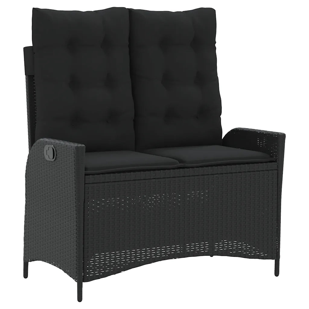 Panca Reclinabile da Giardino con Cuscini-Sgabello-Sedia da esterno Nera in Polyrattan 458888