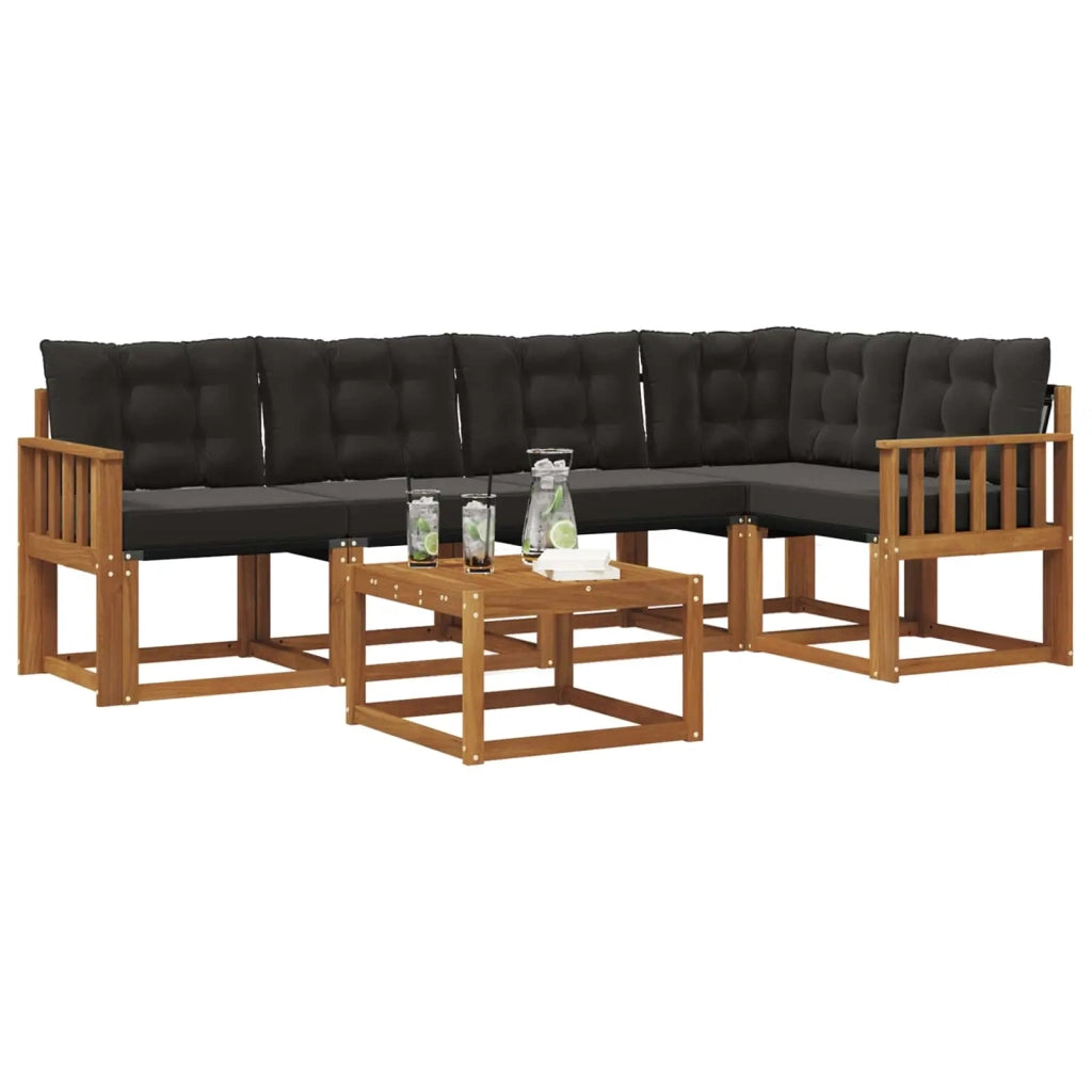 Set di divani da esterno con cuscino 6 pcs Naturale e Nero