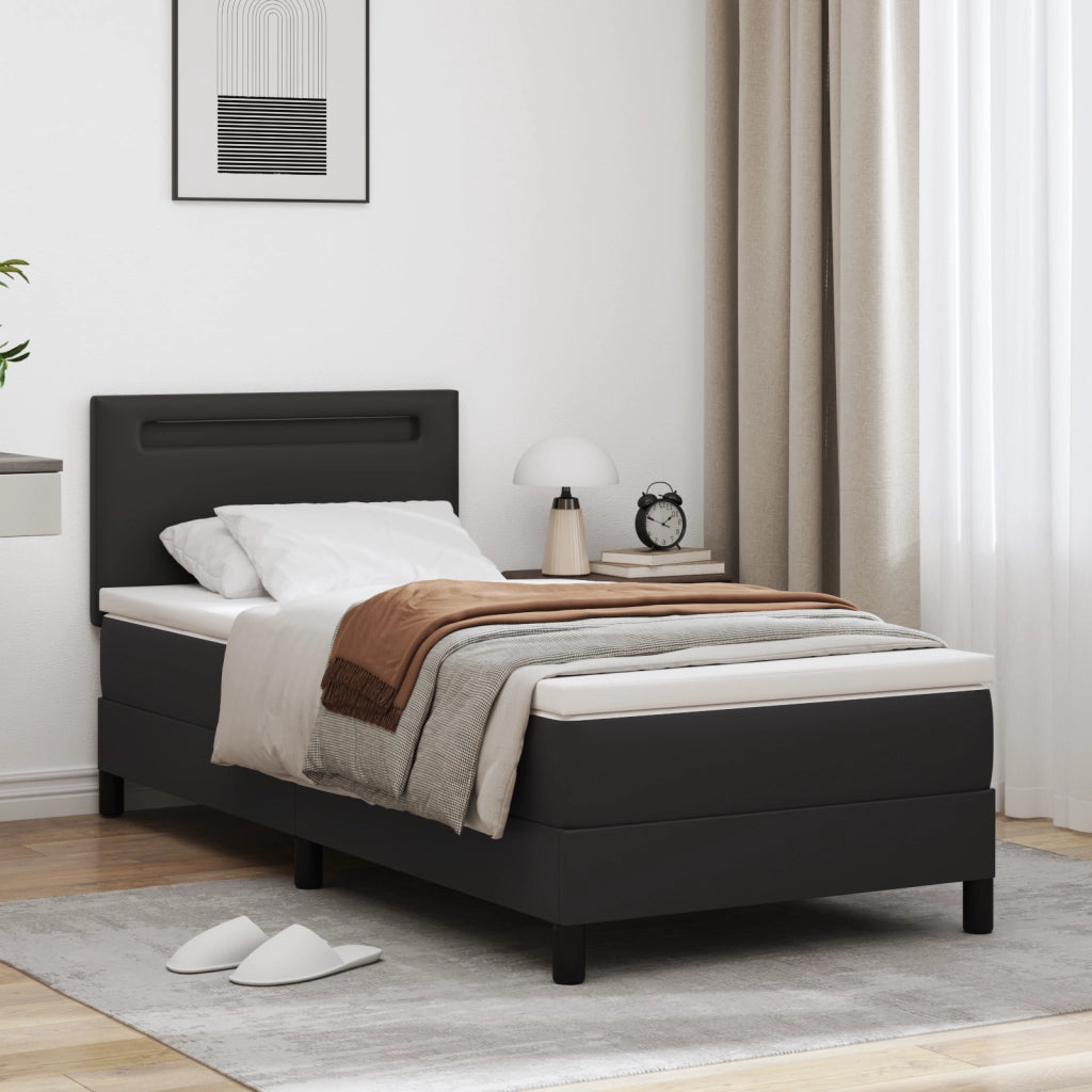 Letto Box Spring con Materasso Nero 90x200 cm in Pelle Sintetica