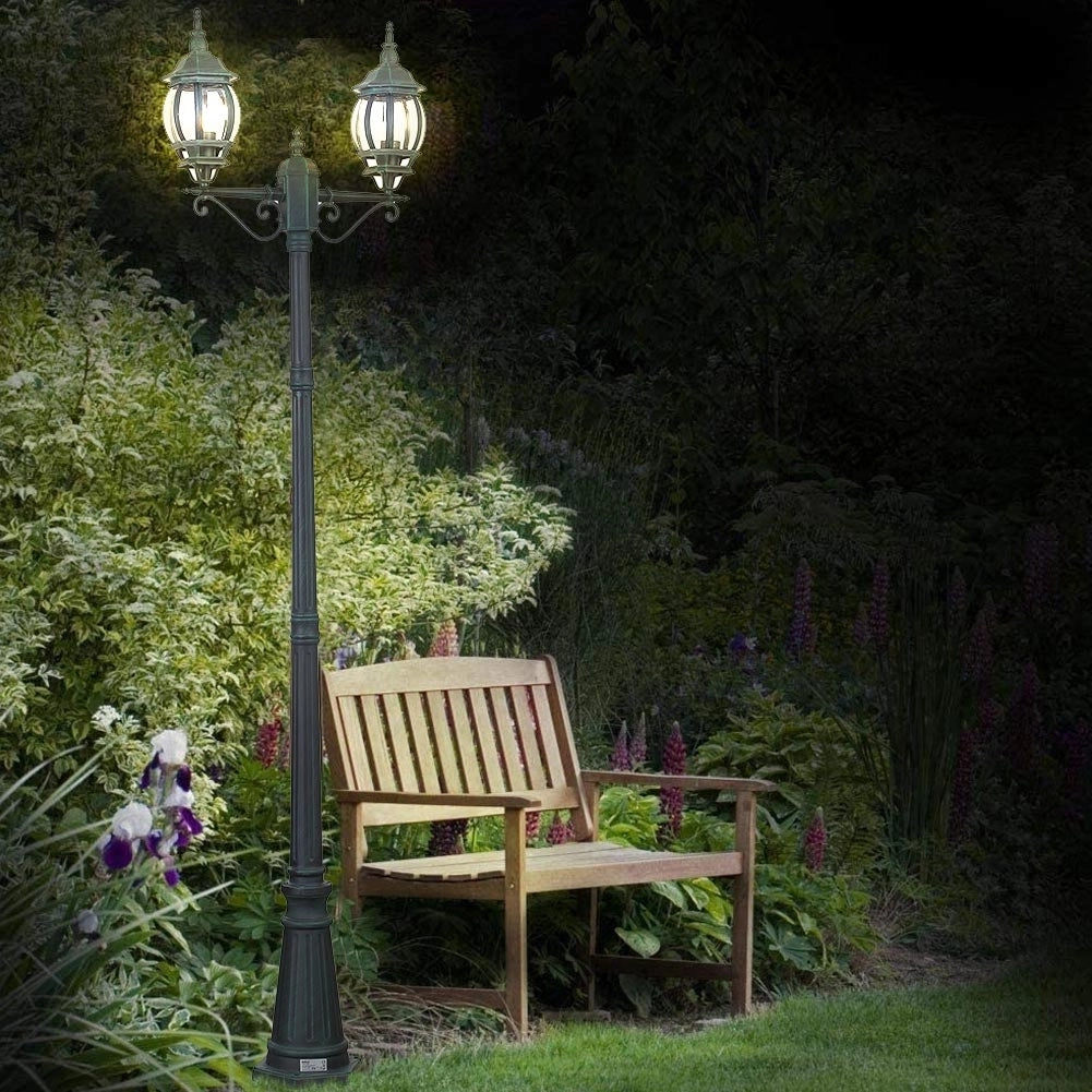 Lampione da Giardino 56x56 H 202 cm Stile Vittoriano Classico 2 x E27 Verde Bronzo