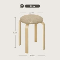 Set 4 Sgabelli Impilabili e Imbottiti con Rivestimento in Tessuto e Gambe in Legno, Cachi