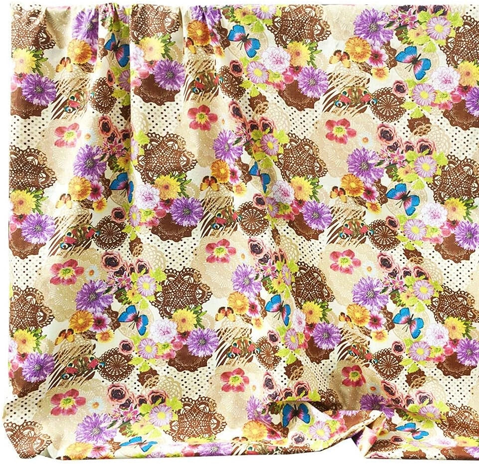 Telo Arredo Copritutto 270x280 cm Letto Poltrona Copridivano Cotone Cuoricini Fiori e Farfalle Beige