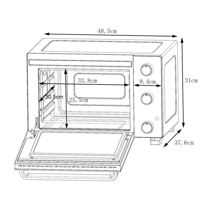 CONTINENTAL EDISON CEMF28B2 - Miniforno elettrico 28L nero - 1500W - Girarrosto, Convezione naturale