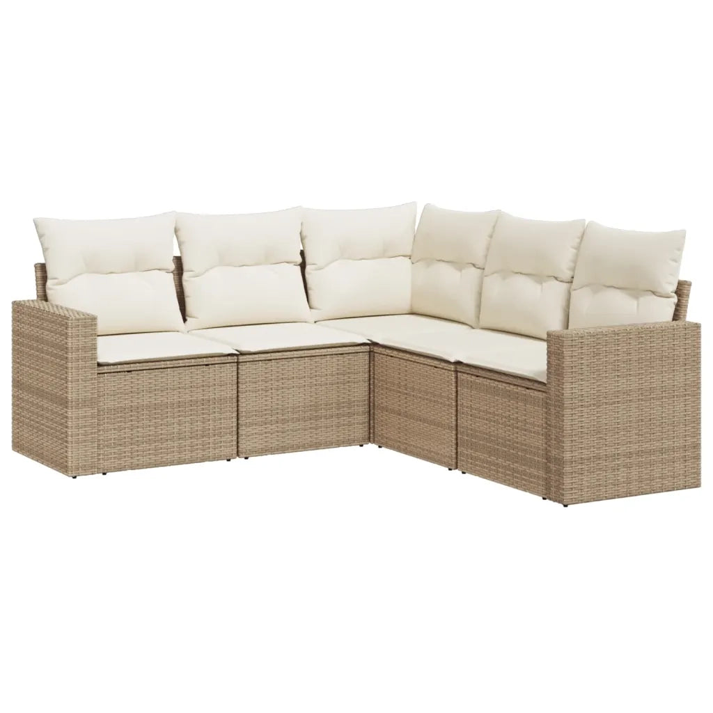 Set Divano da Giardino 5 pz con Cuscini Beige in Polyrattan