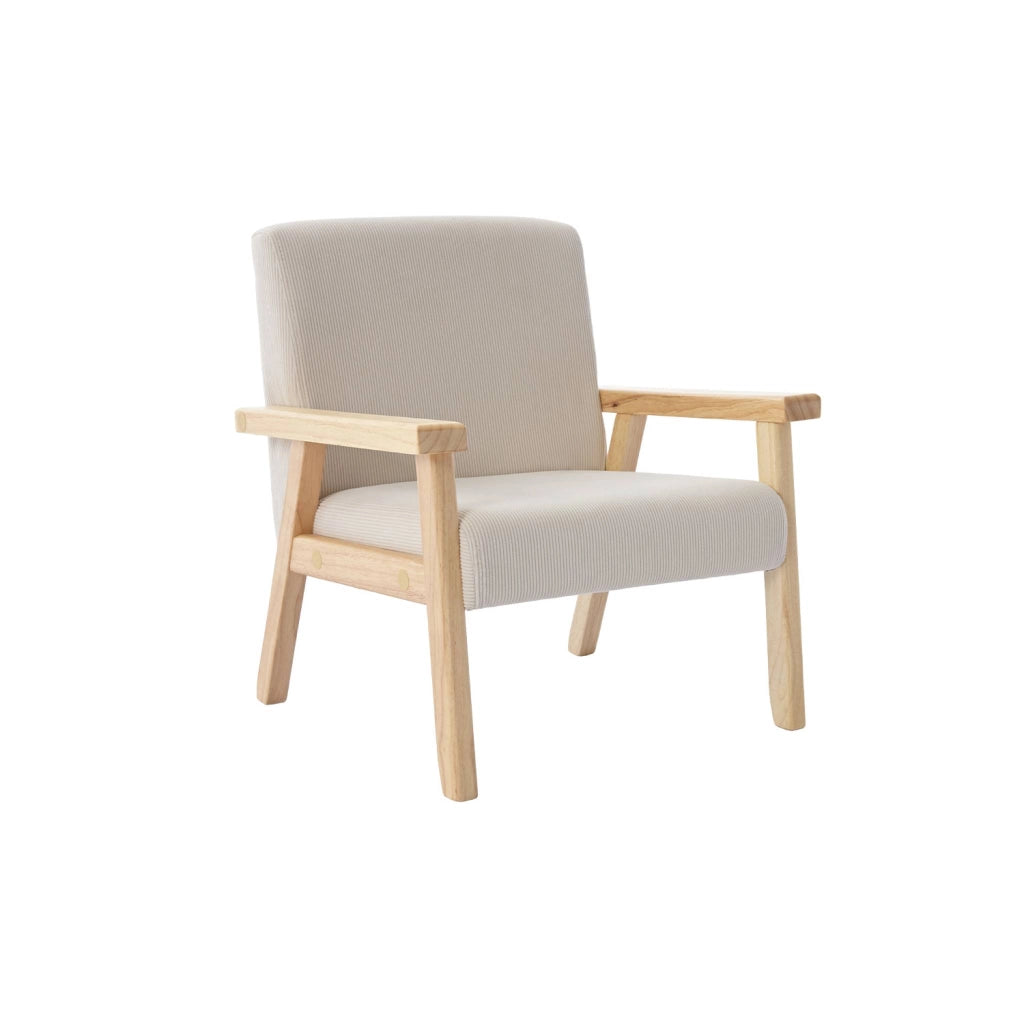 Poltrona scandinava per bambini in velluto a coste e legno di gomma,