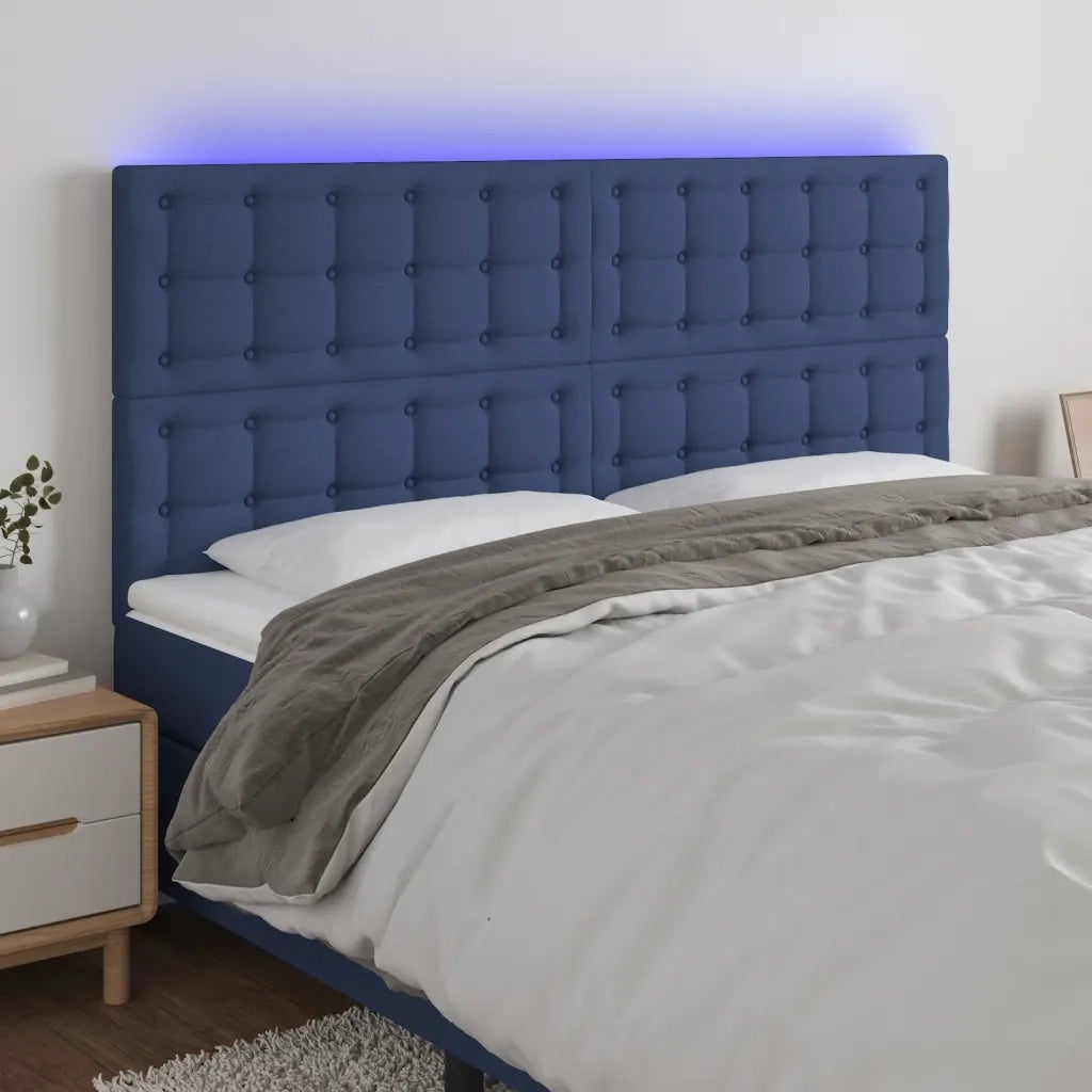 Testiera | Testata a LED blu 200x5x118/128cm in Tessuto