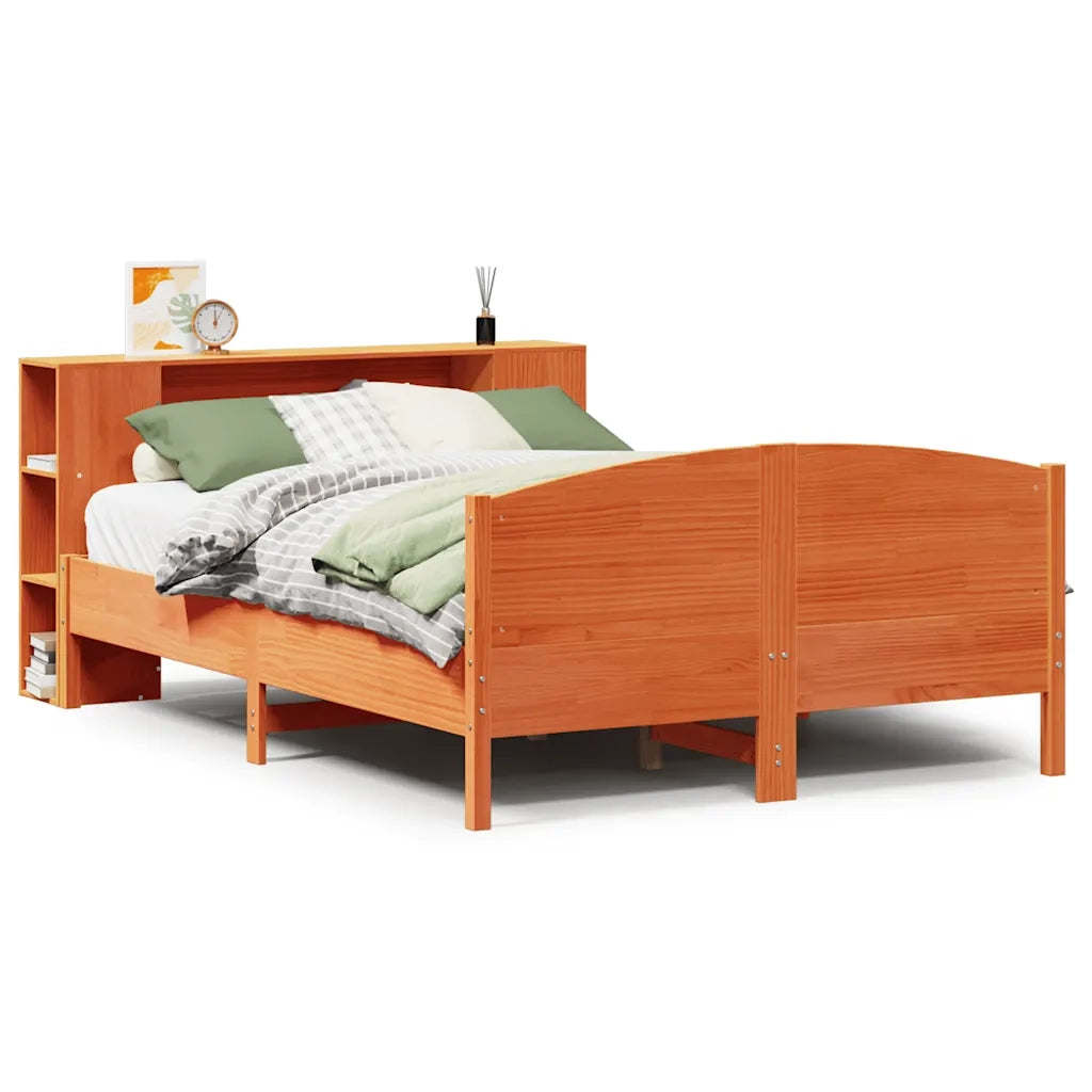 Letto Libreria senza Materasso Marrone Cera 140x190 cm in Pino 3323073