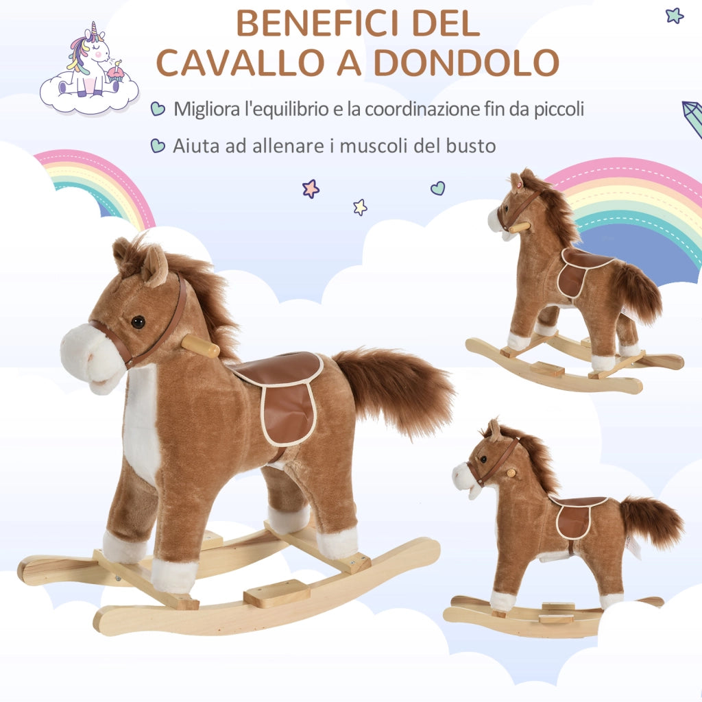 EasyComfort Cavallo a Dondolo Giocattolo con Suoni Realistici per Bambini 3-6 Anni, Marrone