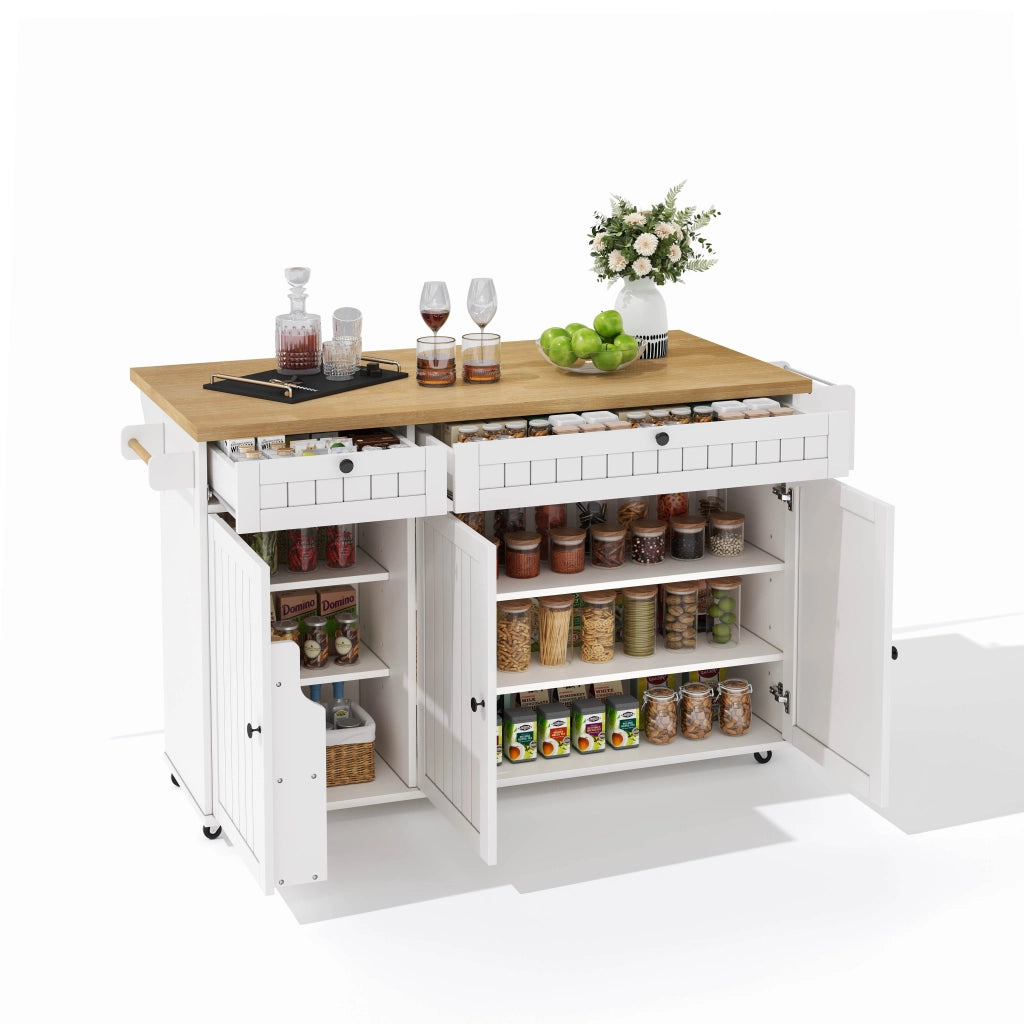 Carrello da Cucina con 2 Cassetti; Piano Ribaltabile; Portasciugamani e Portaspezie; in MDF; 137×45×89;5 cm