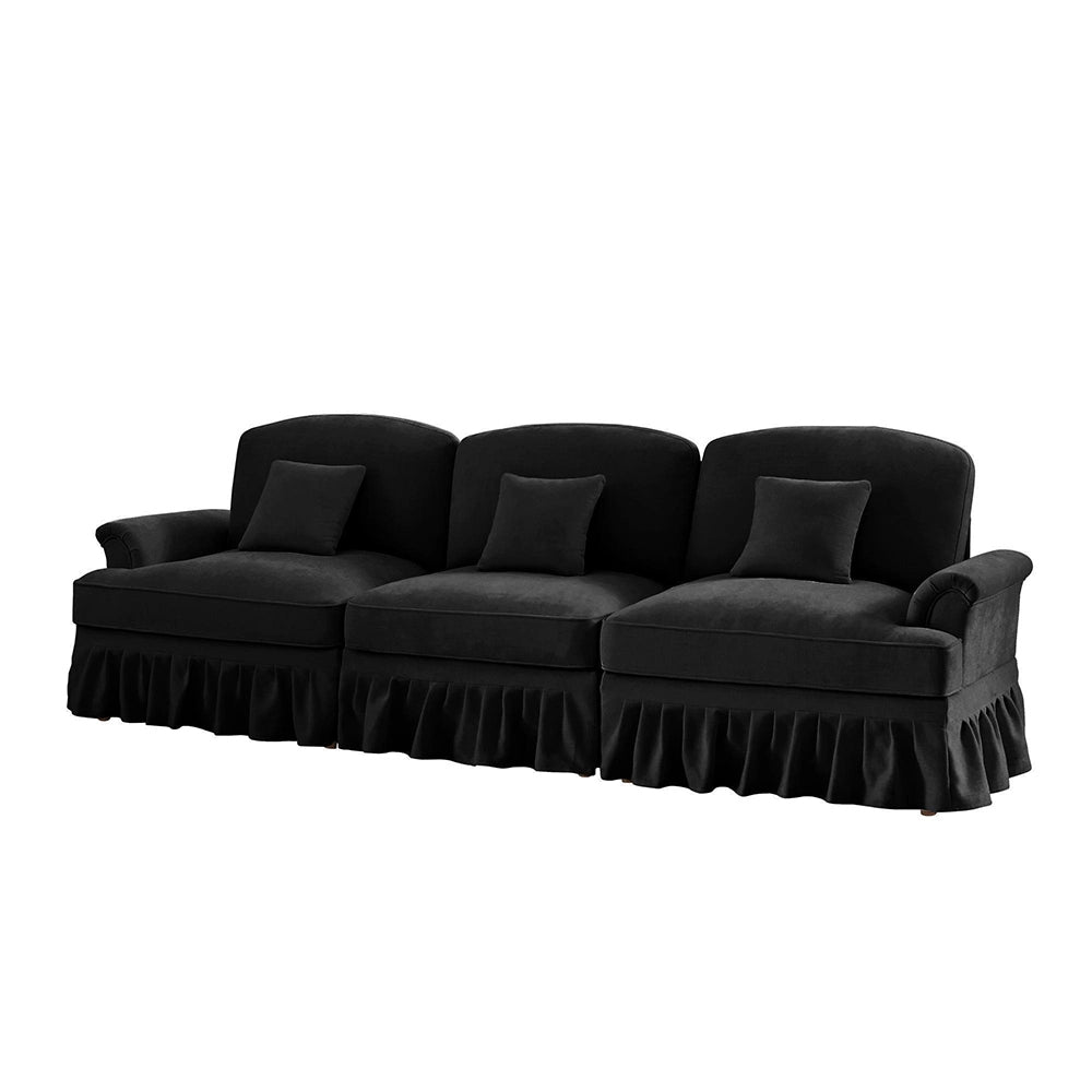 Divano 3 posti classico - Xylo - Stile mid-century, chenille, nero