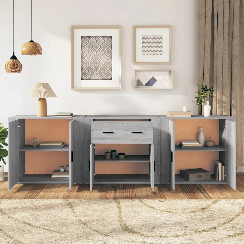 Credenze 3 pz | Madia | Buffet da pranzo | Armadio da pranzo Grigio Sonoma in Legno Multistrato