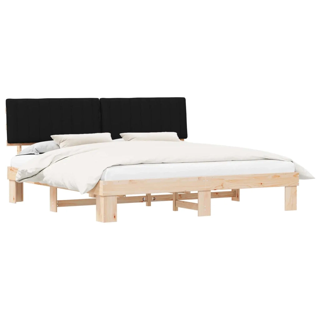 Letto con Testiera Rivestita Nero 200 x 200 cm Pino massello