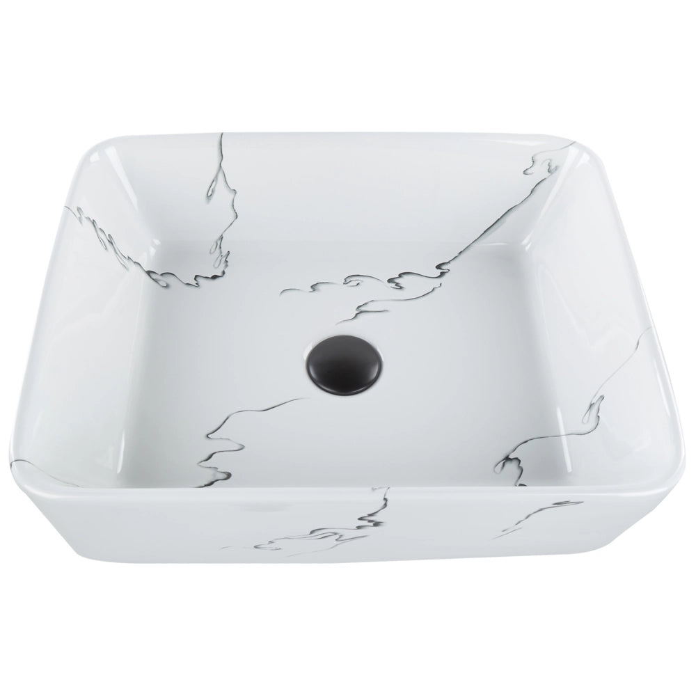 Lavabo da appoggio in ceramica bianca effetto marmo 490 x 380 mm Lavabo da bagno rettangolare stile Glam