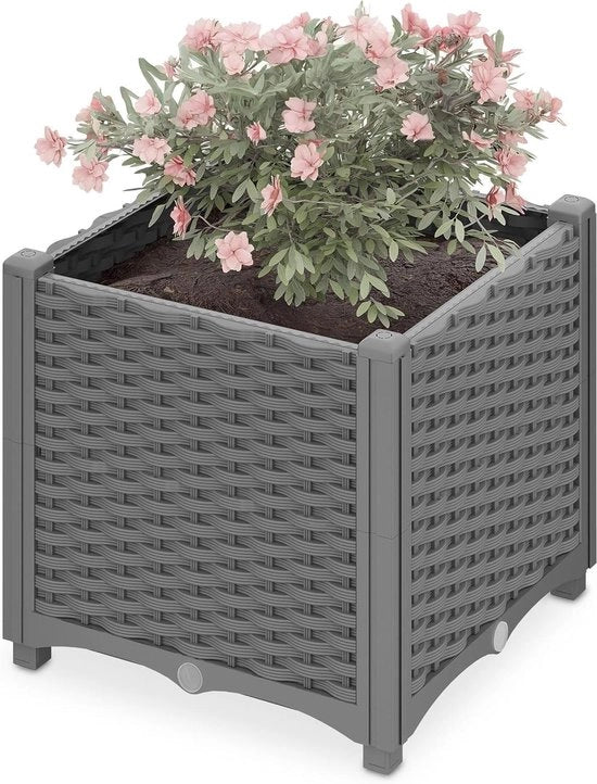 Bacino per piante di giardino con design rattan grigio, dimensioni HxBxD: 38 x 40 x 40 cm con serbatoio d'acqua per balcone e terrazza