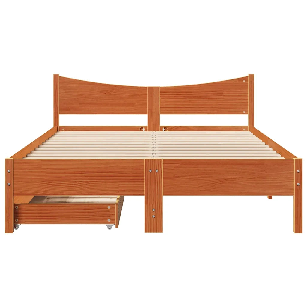 Giroletto Cassetti Marrone Cera 140x190 cm Legno Massello Pino 3301919