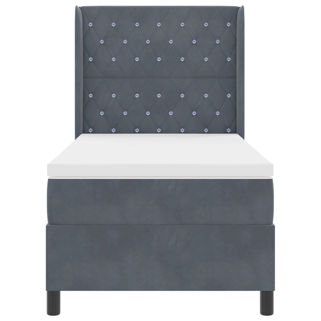 Letto con Box Spring e Materasso Grigio Scuro 90x190 cm Velluto