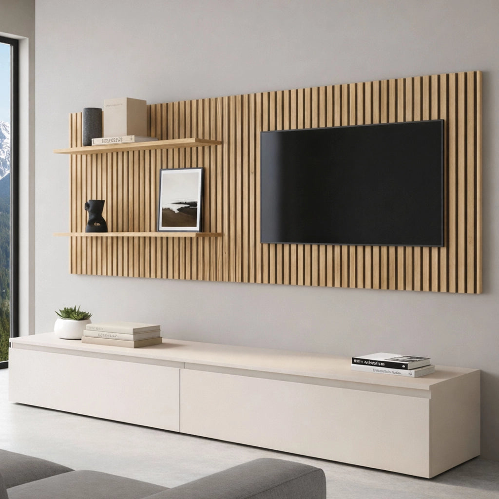 Mobile Soggiorno Pollina, Parete Attrezzata Modulabile Made in Italy, Beige