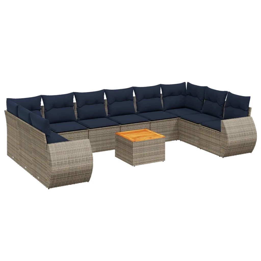 Set Divani da Giardino 11 pz con Cuscini Grigio in Polyrattan 3225179