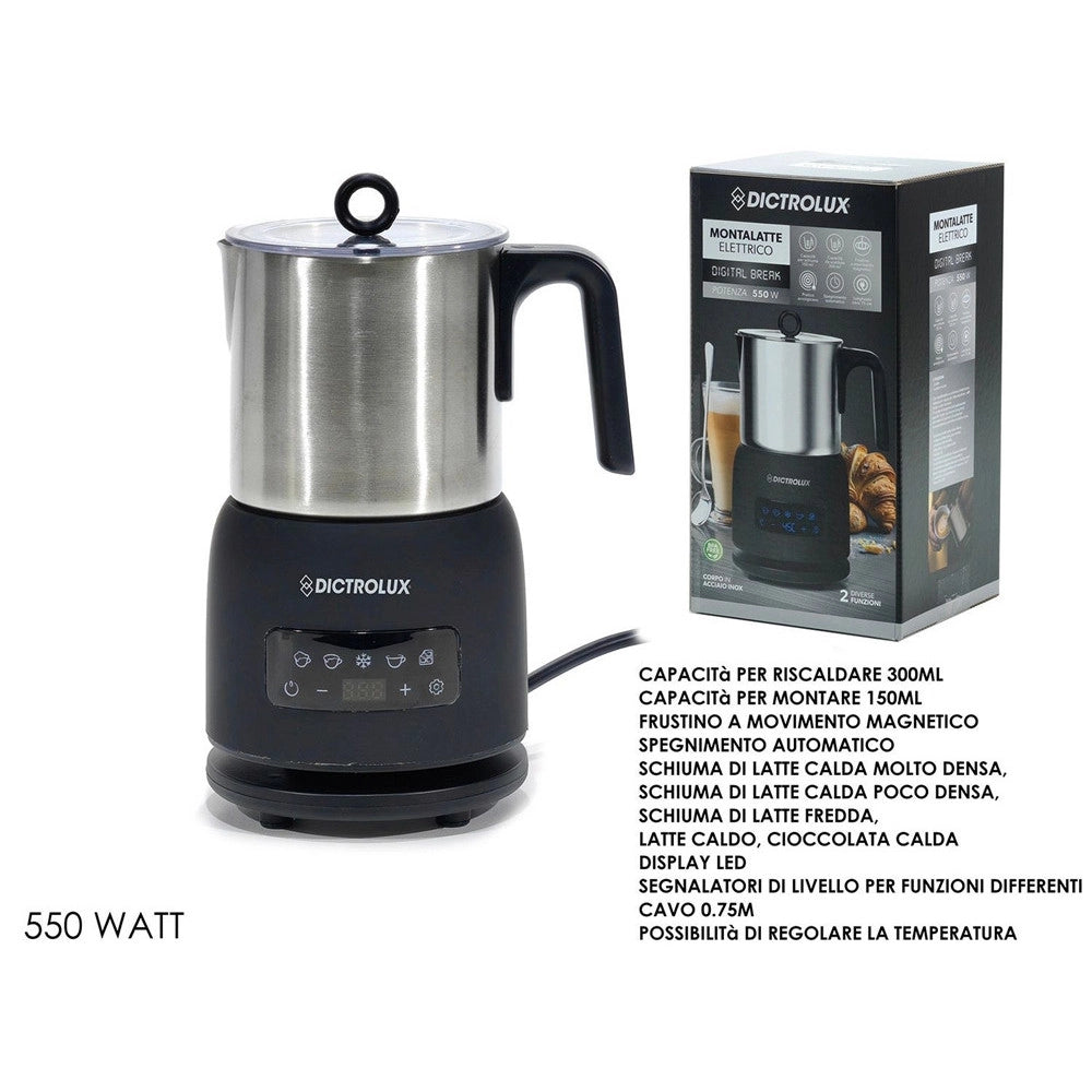 Trade Shop - Montalatte Macchina Per Latte Cappuccino Monta Schiuma Elettrico 550w Display Led -