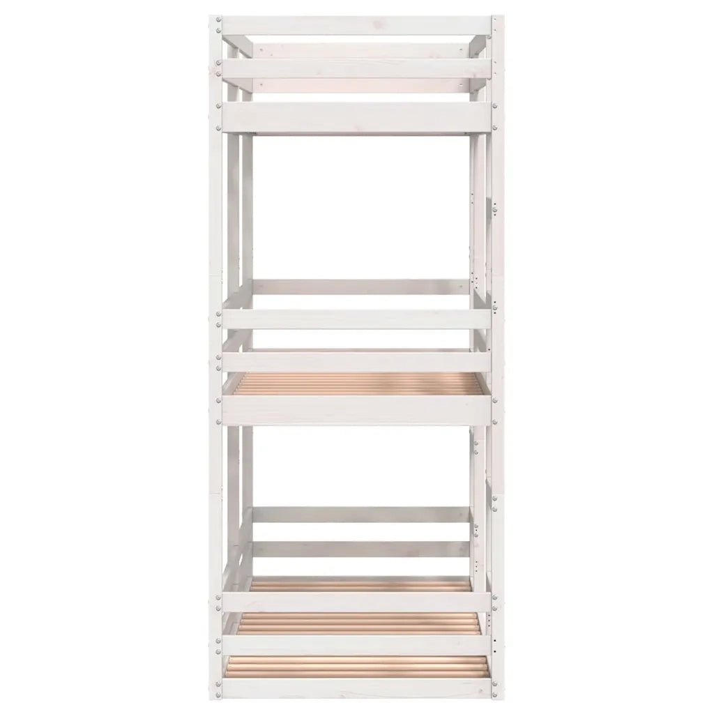 Letto a Castello Triplo Bianco 90x190 cm Legno Massello di Pino