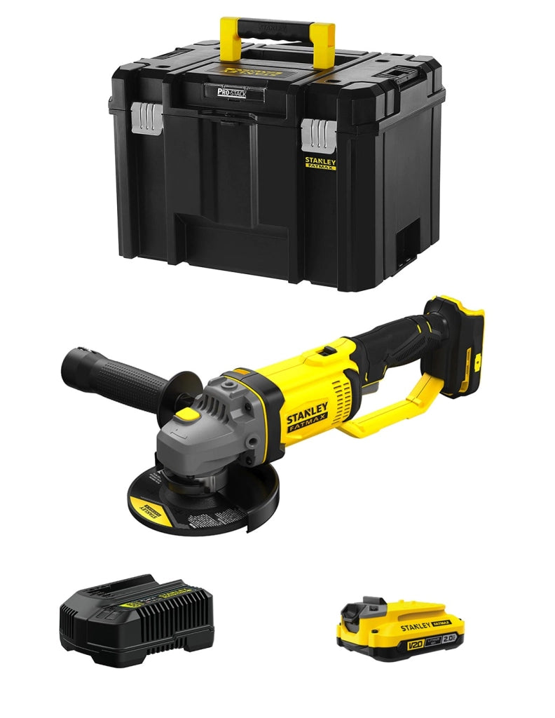 Smerigliatrice Angolare STANLEY FatMax SFMCG400D1T (1 x 2,0 Ah + Caricabatteria + TSTAK VI)