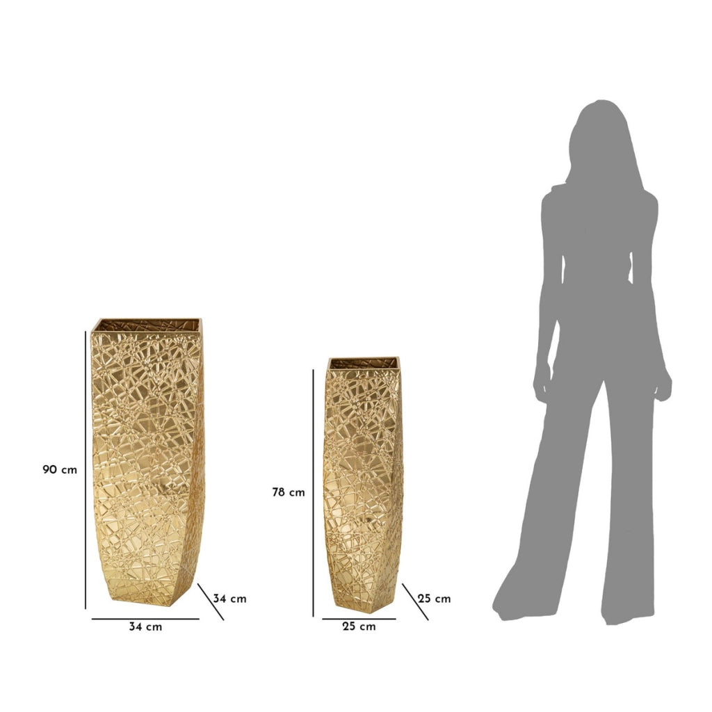 Set di 2 Vasi Decorativi VKH389, Oro, Metallo, 34x34x90 cm