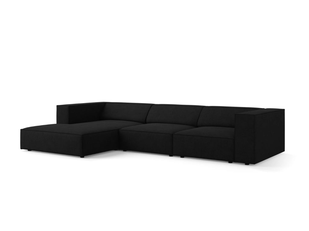 Cosmopolitan Design - Divano angolare sinistro "Arendal" 4 posti in ciniglia con effetto a coste nero 