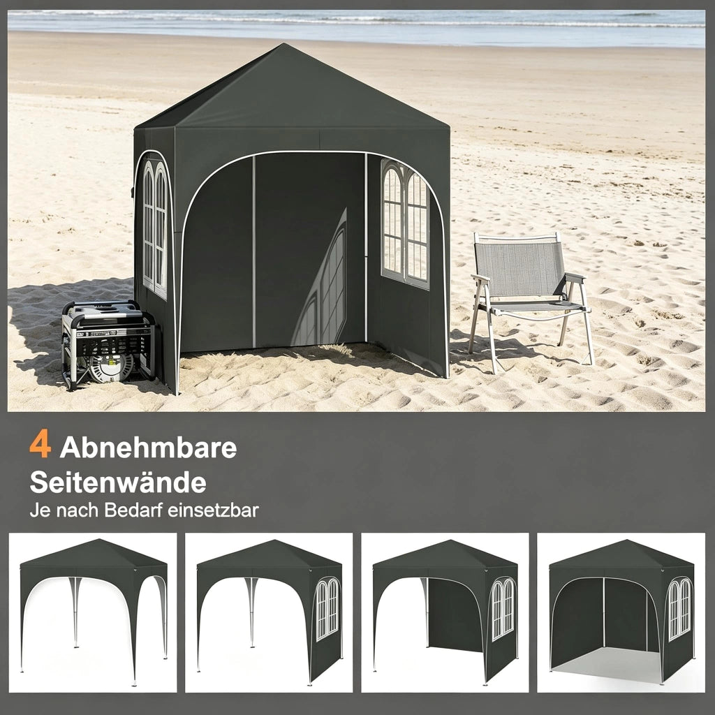 GAZEBO 2x2 m Altezza regolabile 232/236/240 cm Grigio con 4 pareti laterali