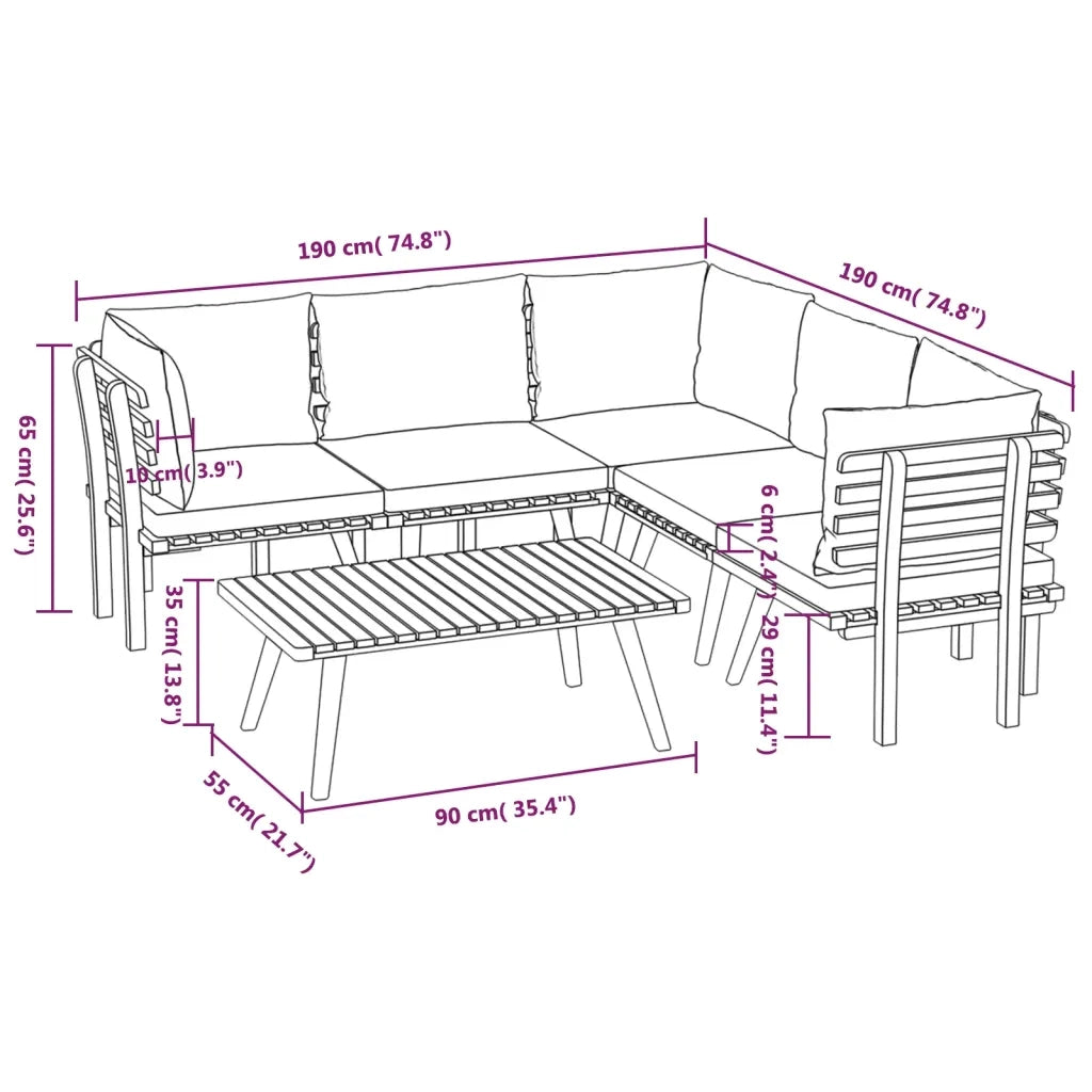 Set Divani da Giardino 6 pz con Cuscini in Massello di Acacia 3087027