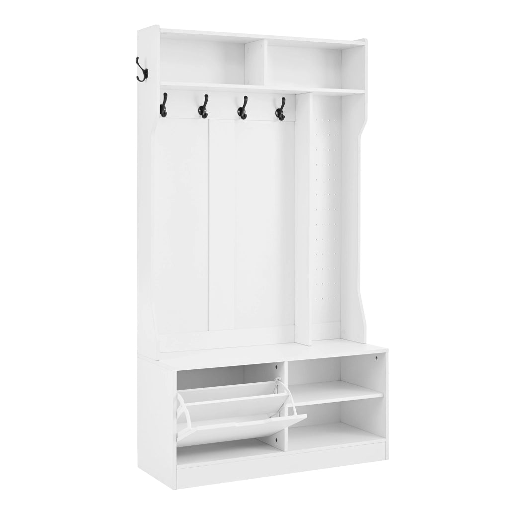 Set Ingresso con Panca, Appendiabiti, Ante e Ripiani ¨C MINIMAL ¨C Bianco, 100¡Á185.5¡Á40 cm