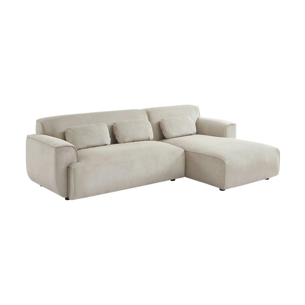 Divano angolare destro in velluto a coste, 2-3 posti, beige grigio