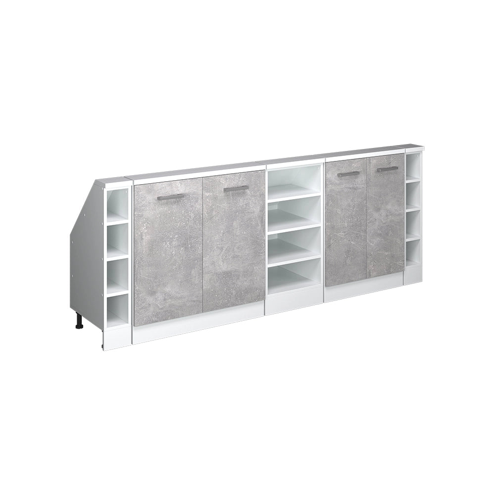 Mobile cucina sottotetto R-Line Calcestruzzo/Bianco 210 cm Set di 5 Vicco