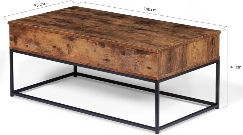 Tavolino DAYTON con piano sollevabile, effetto invecchiato, design industriale