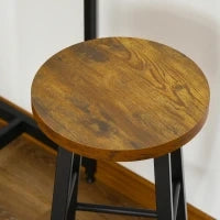 Set da Pranzo con Bancone Bar con 3 Ripiani e 2 Sgabelli Alti con Poggiapiedi Stile Industriale, Marrone