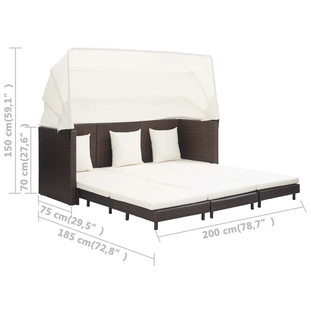 Divano Letto a 3 Posti Estendibile con Tetto Polyrattan Marrone 46076