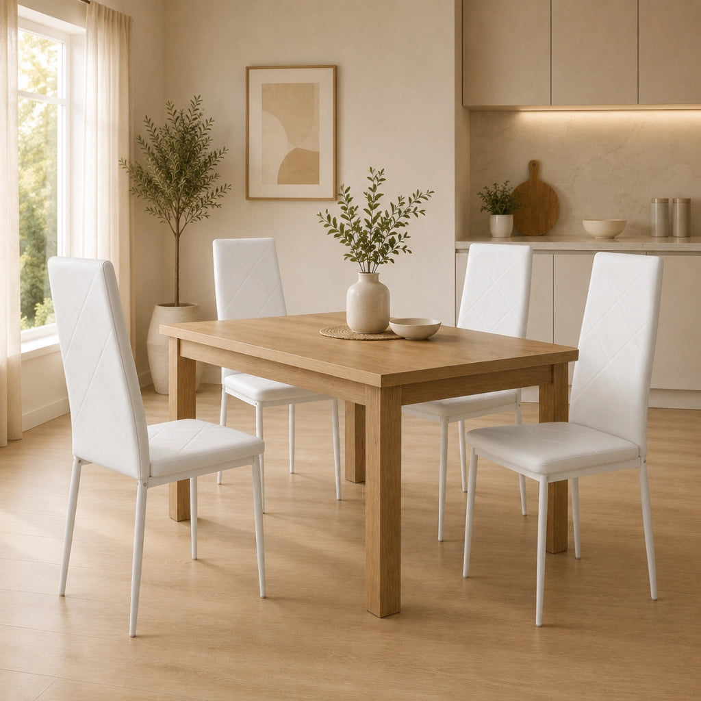 Set di 4 sedie da pranzo 50x41x97 cm con schienale alto; rivestimento in pelle rigenerata bianca