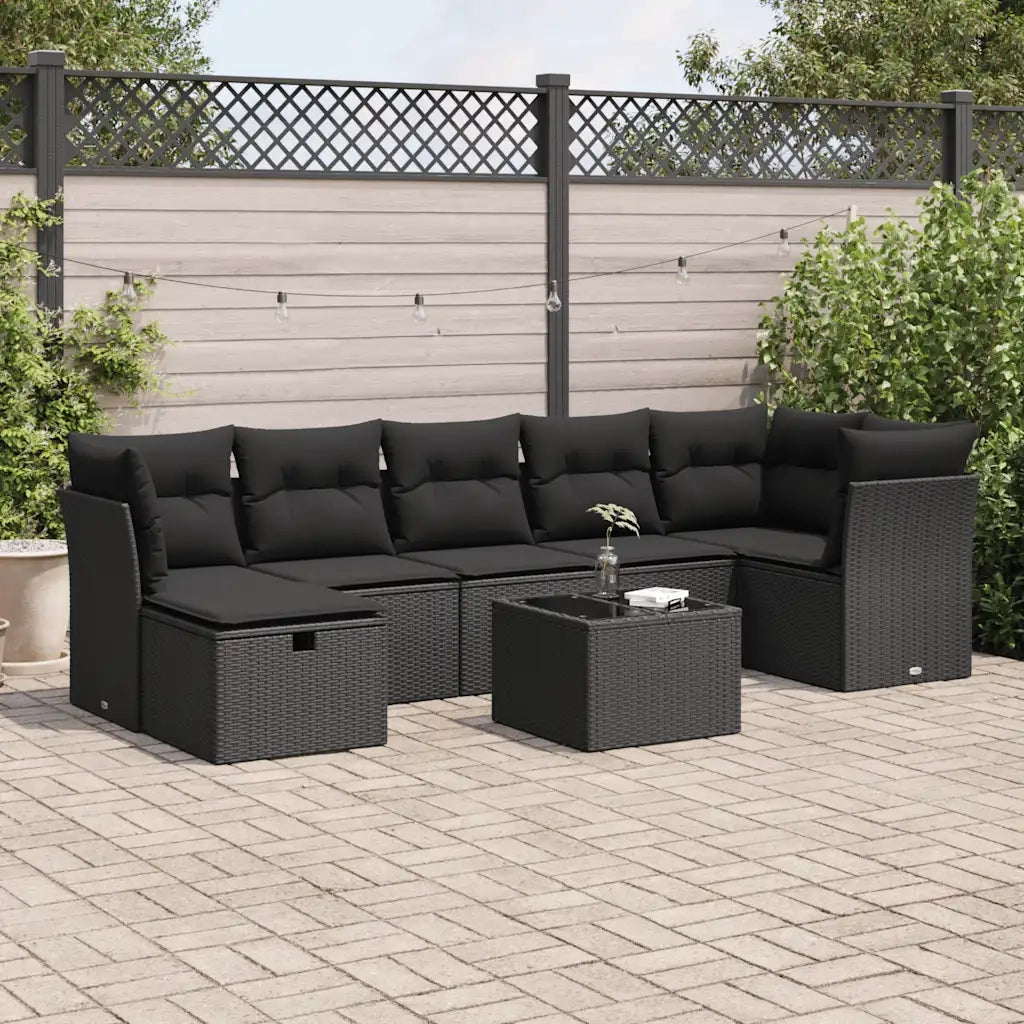 Set Divani da Giardino con Cuscini 8 pz Nero in Polyrattan