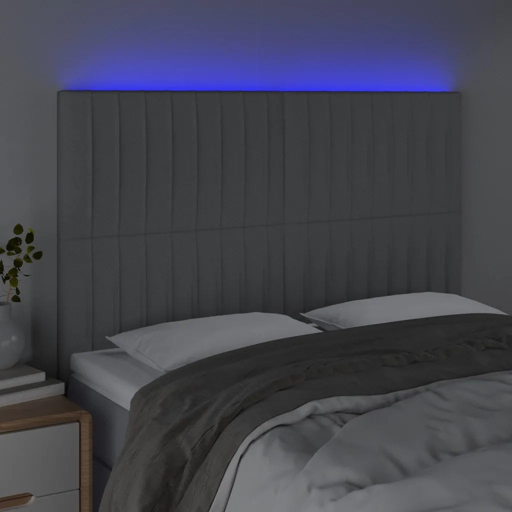 Testiera a LED-Testata con LED Grigio Chiaro 144x5x118/128 cm in Tessuto 859237