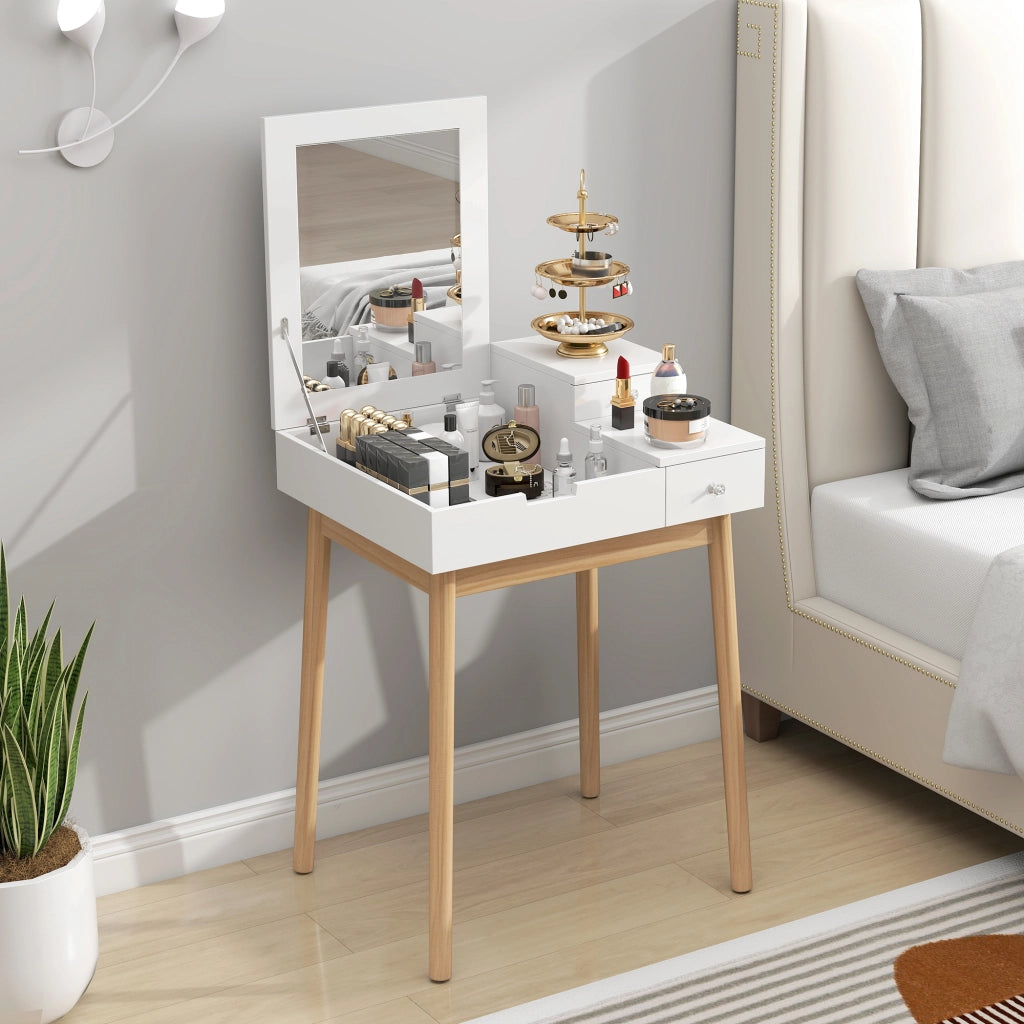 Mobile Toeletta con Specchio a Ribalta e 2 Cassetti Bianco per Camera da Letto e Salotto 60 x 50 x 85,5 cm