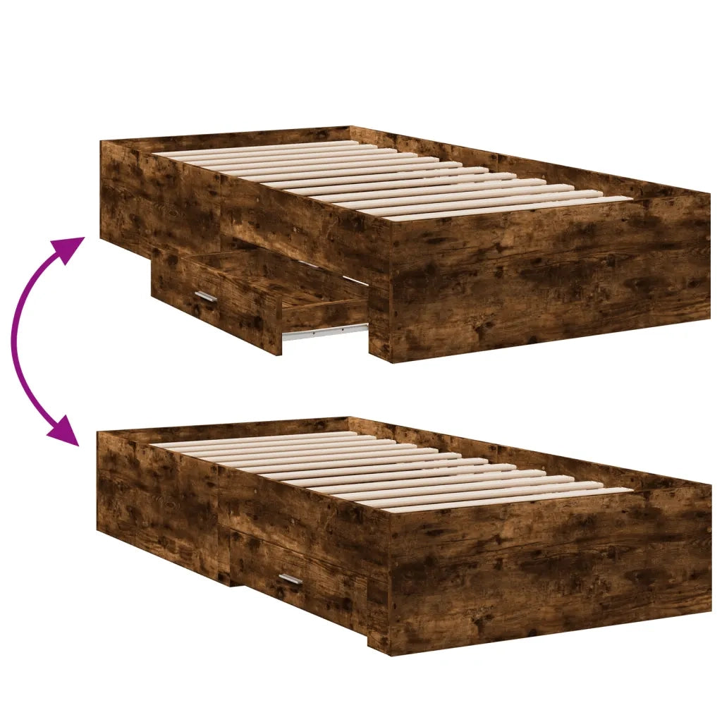 Giroletto con Cassetti-Struttura Letto con contenitore Rovere Fumo 90x190 cm Legno Multistrato 473144