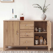 Credenza 120x40x80 cm con 3 cassetti e 2 ante in truciolare naturale